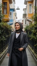 Zeren İnci Işıltısı Eşarp Krem Siyah