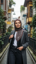 Zeren İnci Işıltısı Eşarp Siyah Bordo