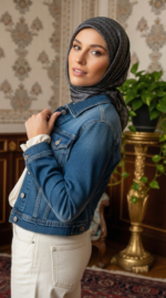 Zeren İnci Işıltısı Eşarp Siyah Beyaz